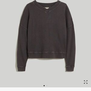 Waffle Knit Boxy Sweatshirt Tee COLOR Black  Coal